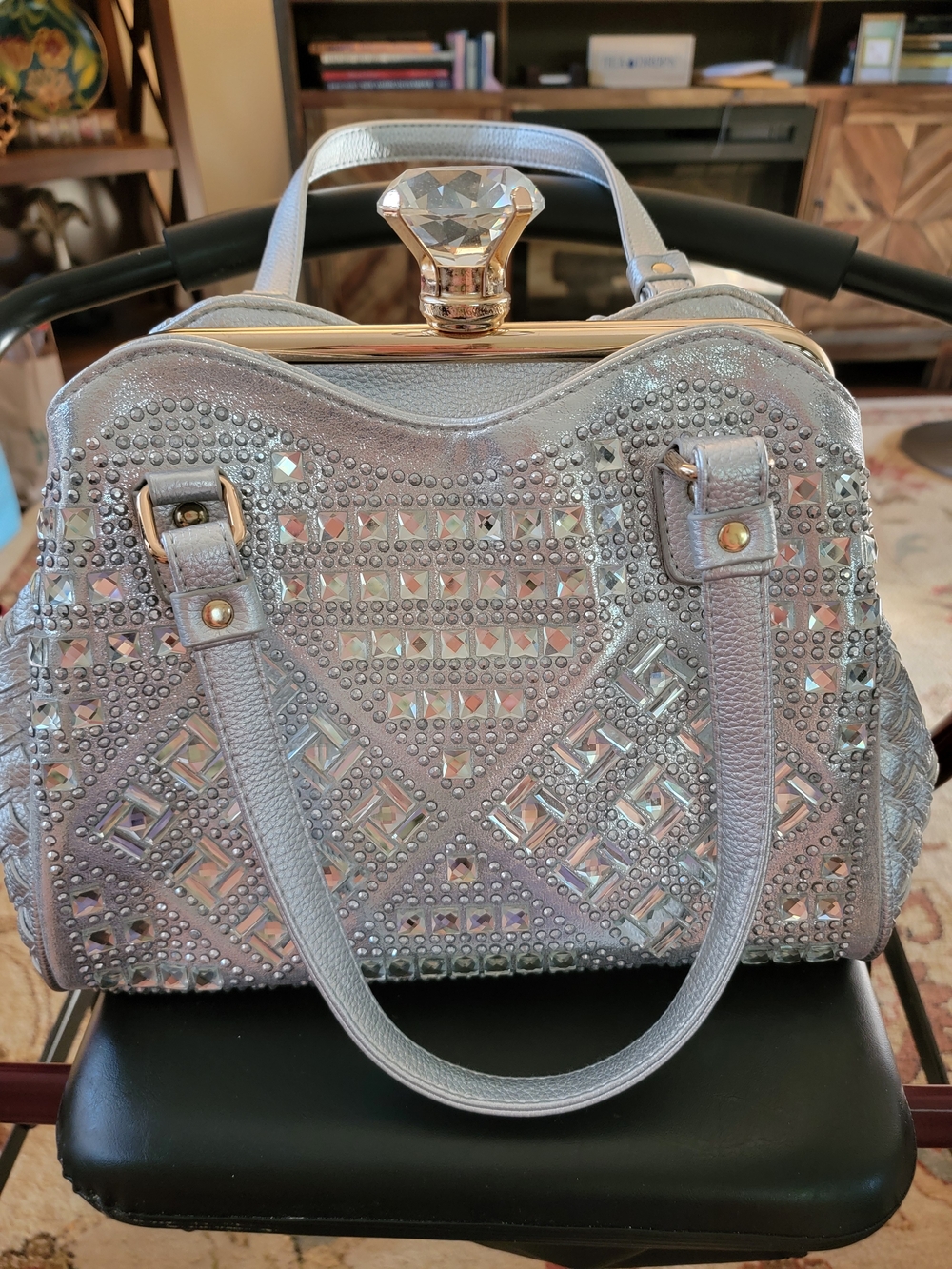 NEW Nwt Handbag EZxpress Women’s Crystal-Embellished Silver Satchel Bag